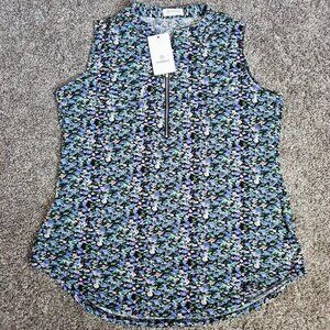 NWT Bulotus Womens Floral Quarter Zip Lightweight Sleeveless Size Large Blouse